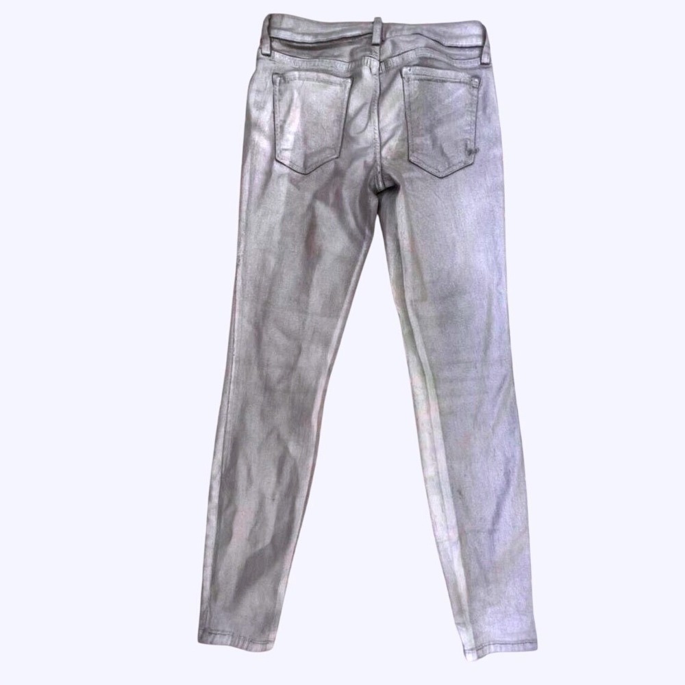 Bebe Skinny Jeans Silver Metallic Coated Silverado Stretch 29